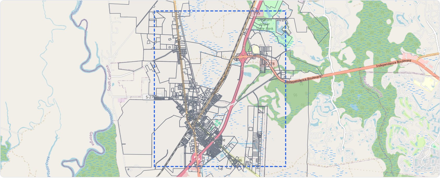 Broker-tool parcel review context at the Hardeeville interchange